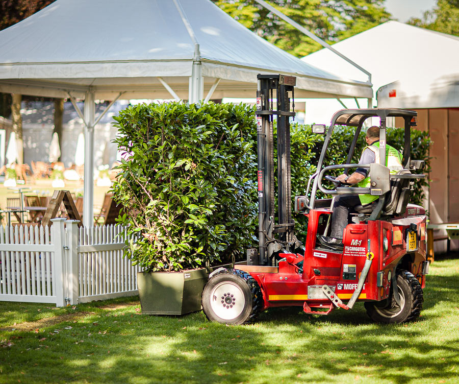 Hedge being delivered by Moffett to an event